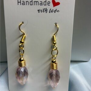 Gold and Pink Crystal Drop Earrings